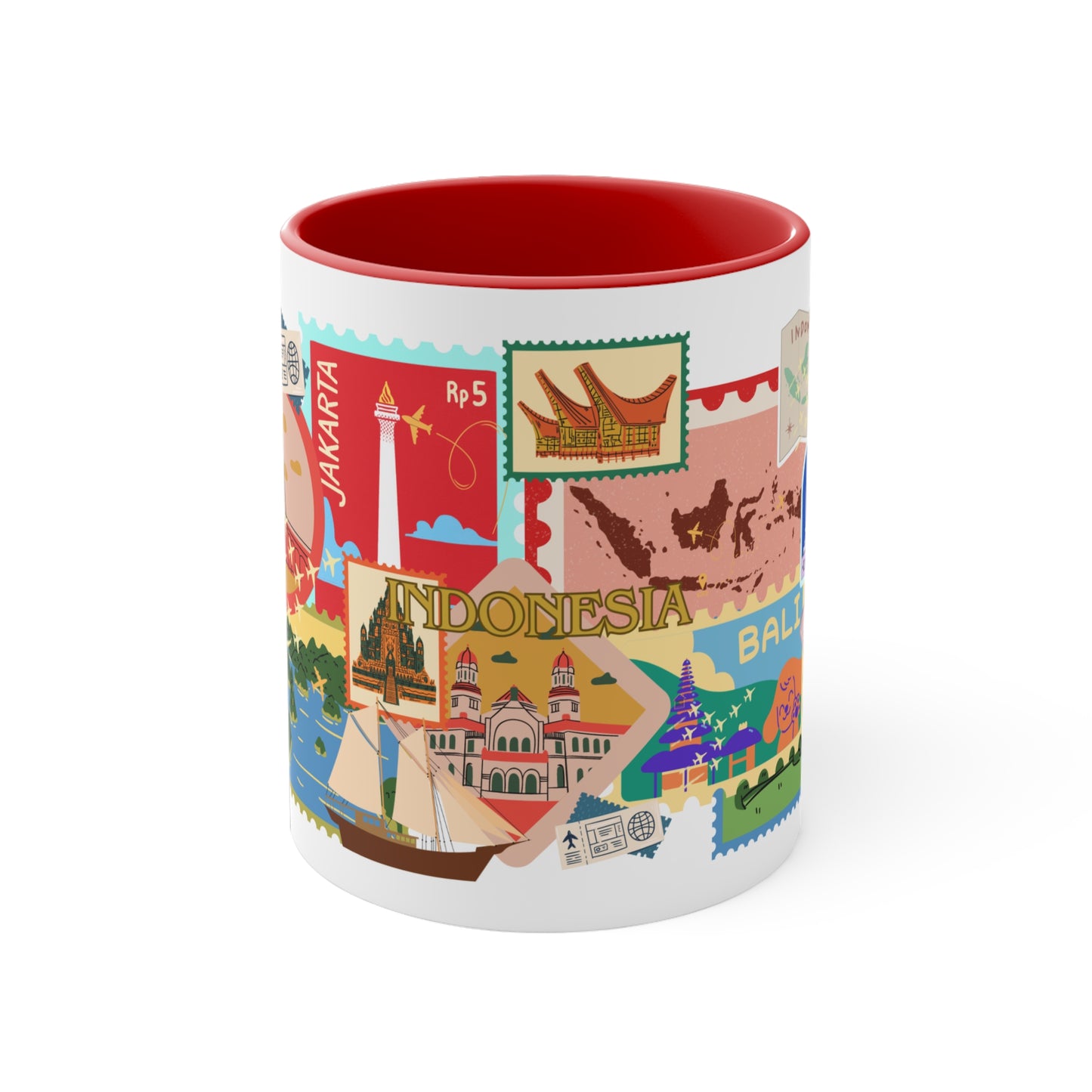 Indonesia Stamps Coffee Mug, 11oz